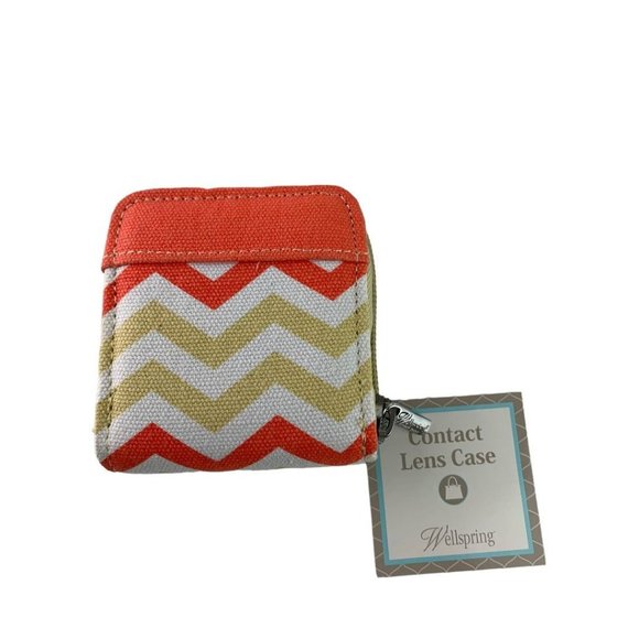 Wellspring New Travel Contact Lens Case Zip Around Chevron Coral Skies Sherbet - Picture 1 of 6